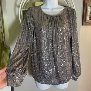 She + Sky Silver Sequin Top